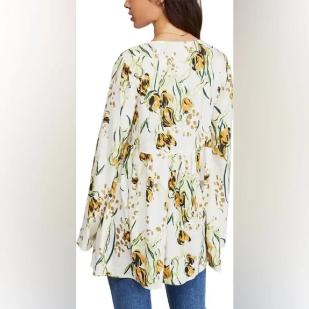 FREE PEOPLE BELLA PRINT TUNIC CREAM WITH FLOWERS SIZE SMALL